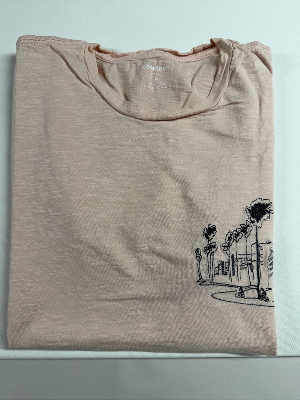 Bonobos Pale Pink Tee with Black Palm Sketch